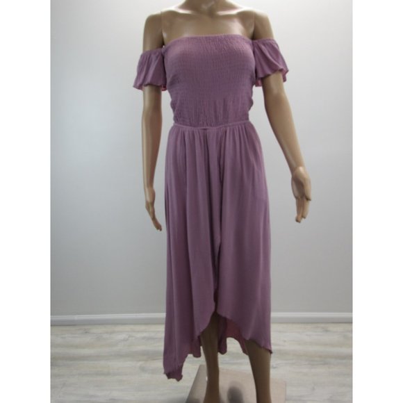 SALTY LEMON OFF SHOULDER HI-LOW MAXI DRESS SIZE  MEDIUM - Picture 2 of 8